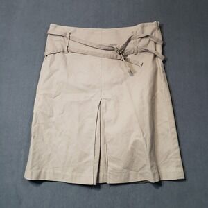 Parallel Knee Length Skirt Womens 10 Beige Belted Inverted Pleat Cotton Spandex